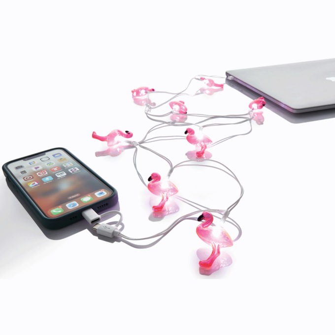 USB Charging Cable with Flamingo Lights, , large