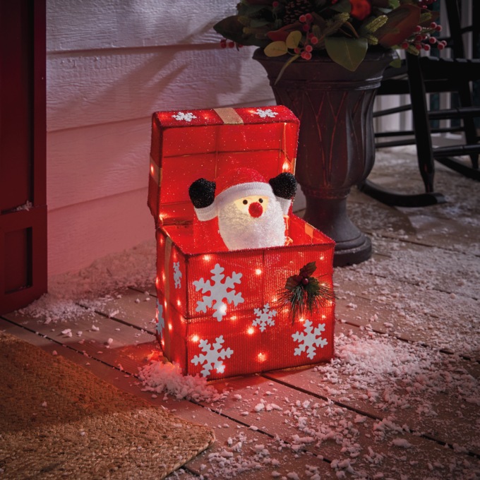 Peekaboo Santa Gift Box Lawn D&eacute;cor, Red, large