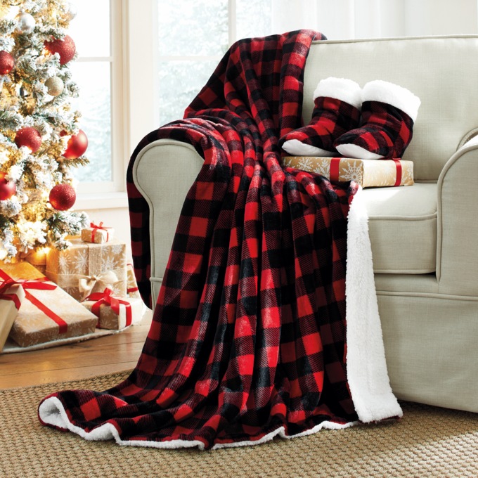 Buffalo Plaid Throw and Bootie Set, Red Black, large