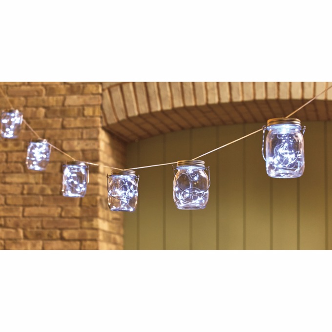 Set of 10 Solar Mason Jar String Lights, , large