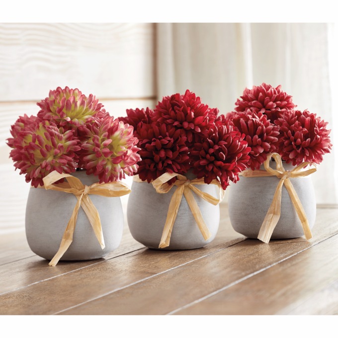 Set Of 3 Faux Mums In Pots, , large