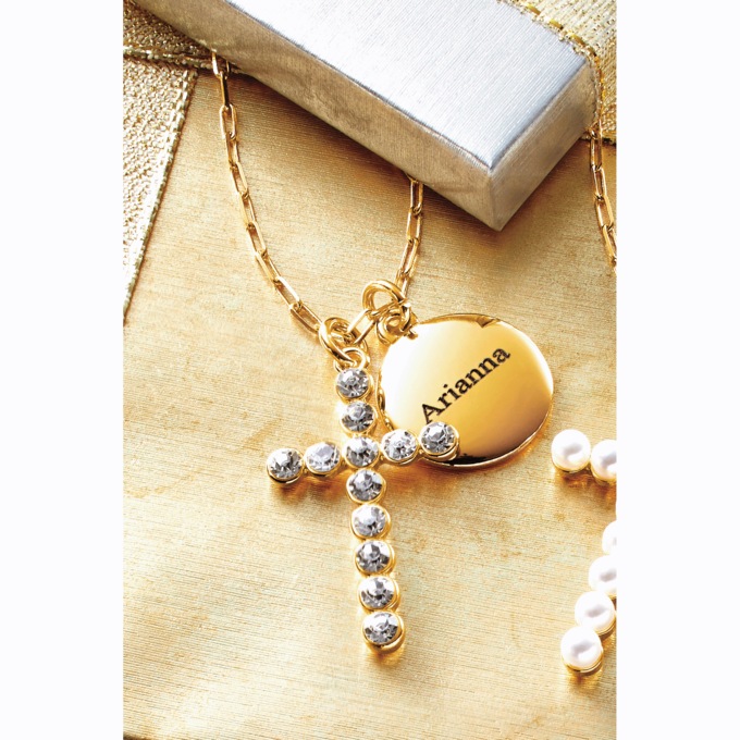 Personalized Name Round Charm/Cross Pendant, , large