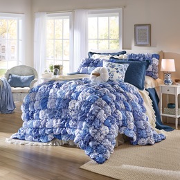 Blue and White Elodie Puff Oversized Quilt and Coordinating Sham, , large