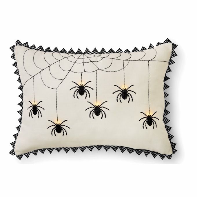 LED Spider Decorative Accent Pillow, Black, large