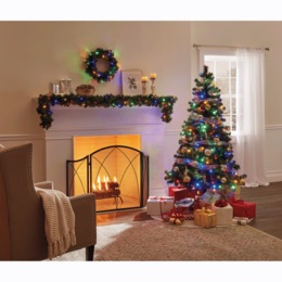 Pre-Lit Christmas Tree, Wreath &amp; Garland Set, 3 Pieces, , large