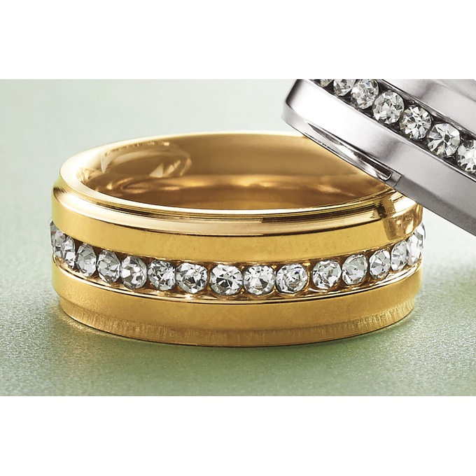 Men's Stainless Steel Crystal Band Ring, , large