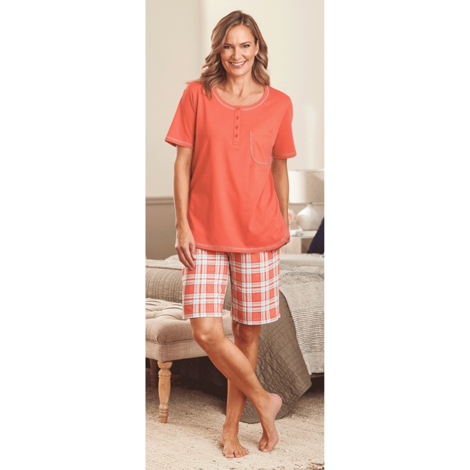 Plaid Knit Shorty PJs, , large