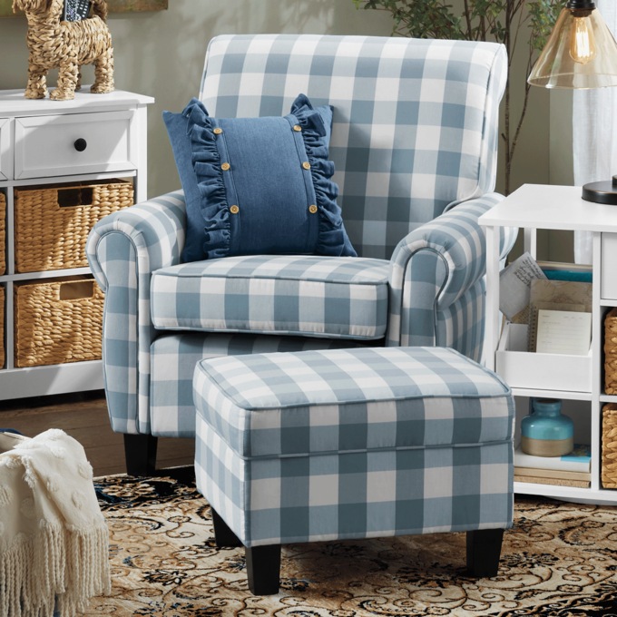 Buffalo Check Armchair and Ottoman, Blue Cream, large