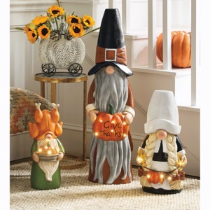 Set of 3 Large Lit Thanksgiving Gnomes, , large