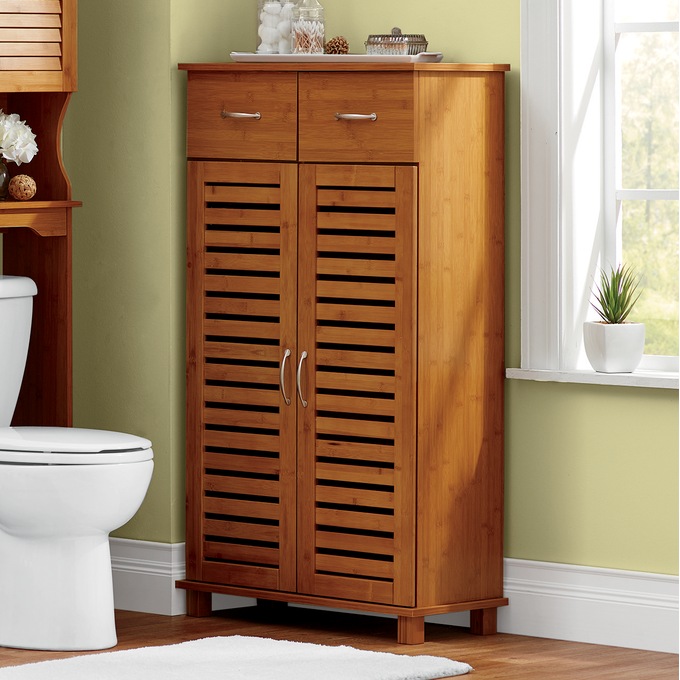 Bamboo-Finish Towel Cabinet, , large