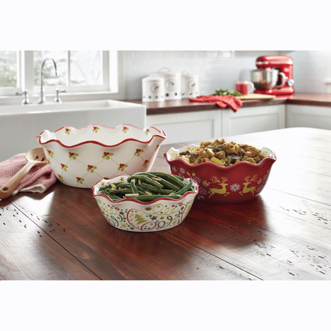 Red & White Holiday Ceramic Batter Bowl