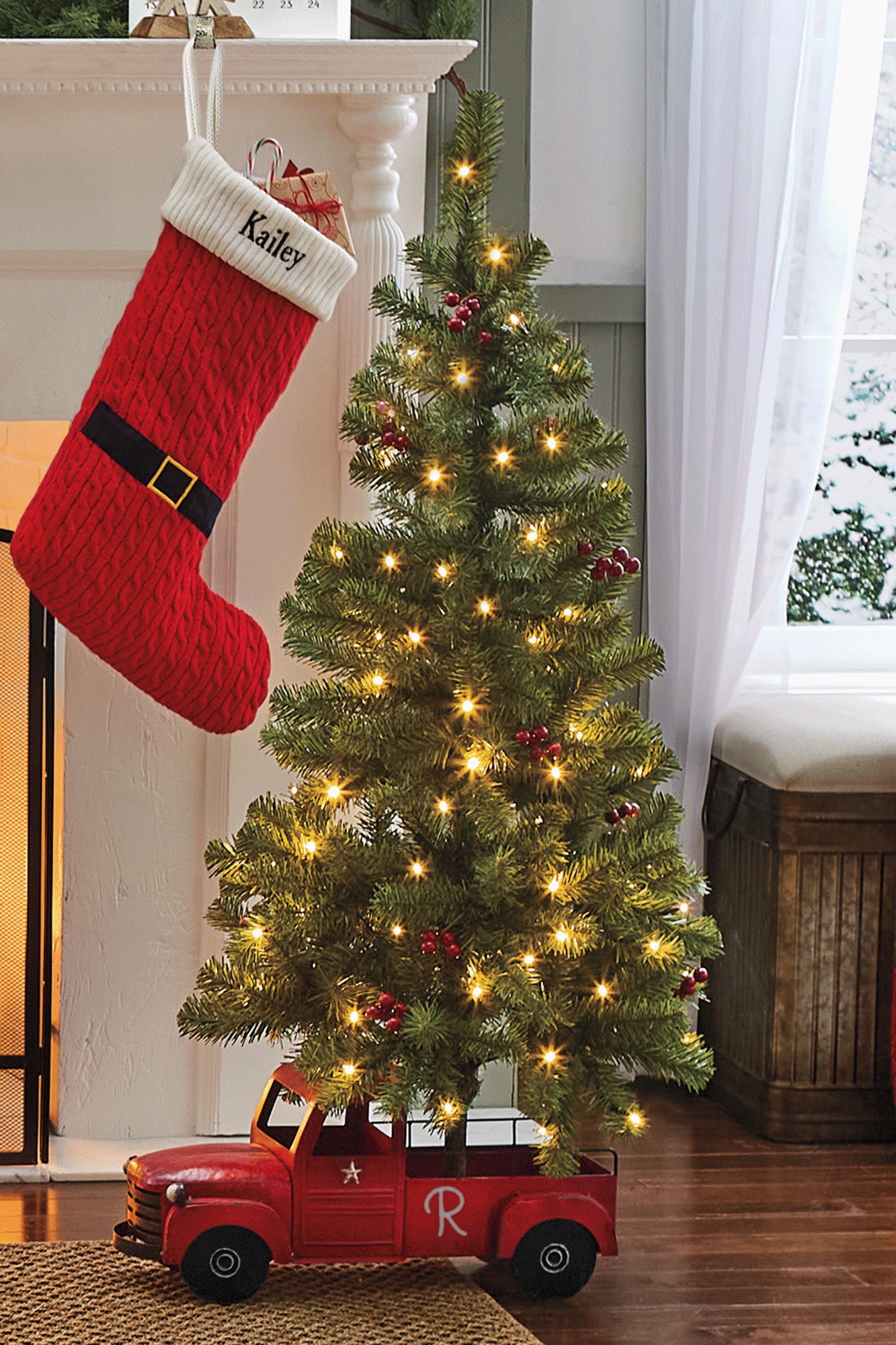 4-Foot Pre-Lit Tree in Red Metal Truck, Multi, large