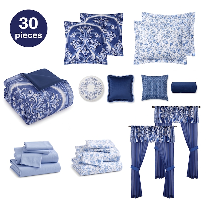 Baroque 30-Piece Medallion Comforter Set with Window Treatments, , large
