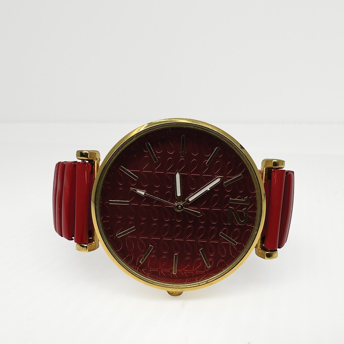 Ladies' Embellished Stretch-Band Colorful Watch, Red, large