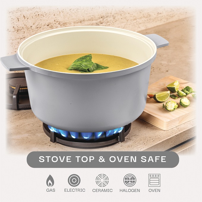 Gotham Steel 5-Quart Dutch Oven with Lid, Pastel Gray, large