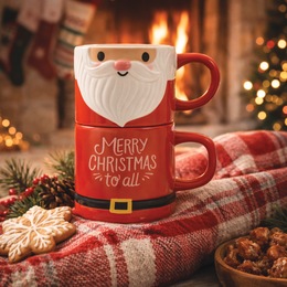 Set of 2 Santa Stackable Mugs, , large