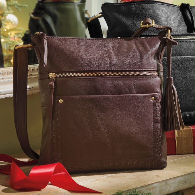 Granada Leather Whipstitch Pocket Handbag, Chocolate, large