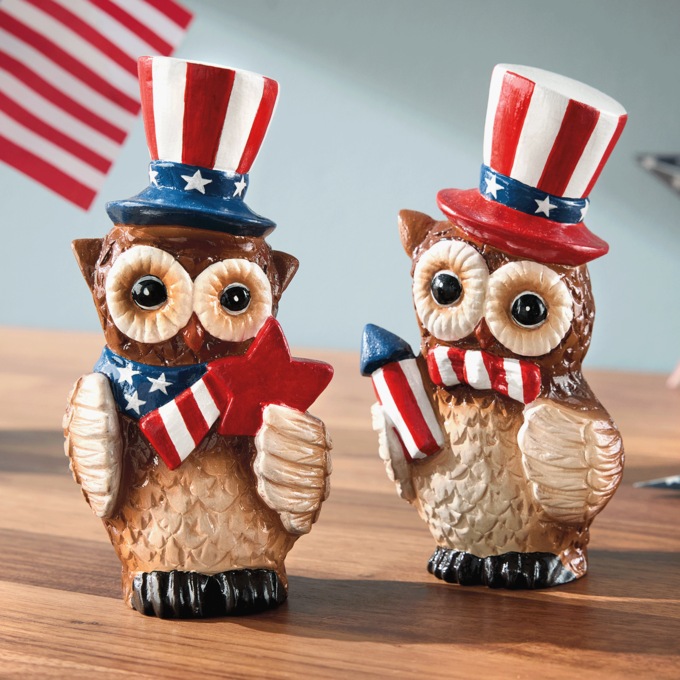 Set of 2 Patriotic Owls, , large