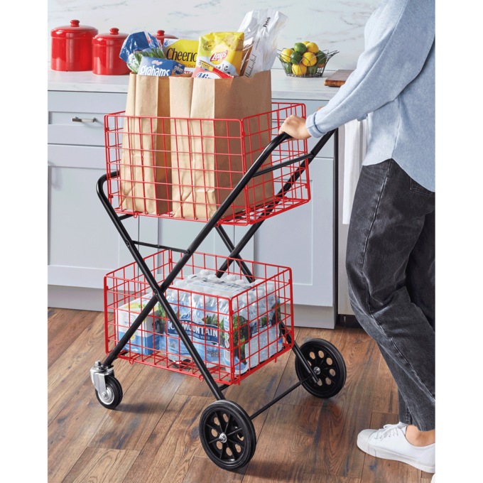 2-Tier Collapsible Shopping Cart, , large