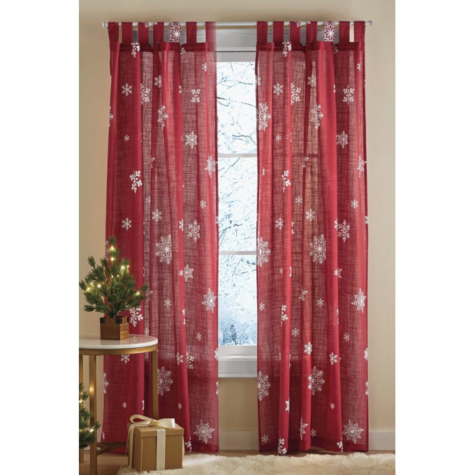 Scattered Snowflake Tab Top Single Panel, Red/White, large