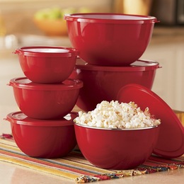 Set of 6 Steel Bowls with Plastic Lids, , large