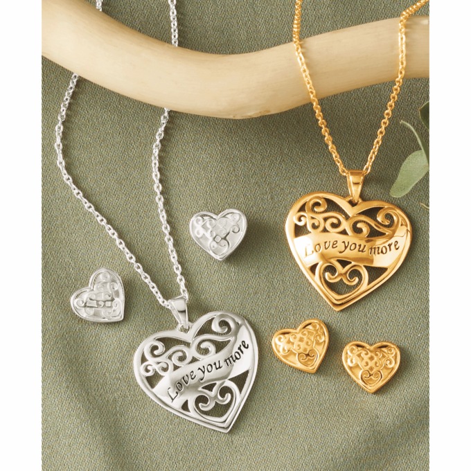 Love You More Necklace and Earring Set, , large