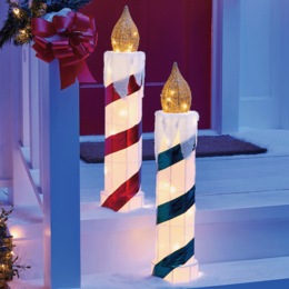 Set of 2 Lit Taper Christmas Candle Lawn D&eacute;cor, , large