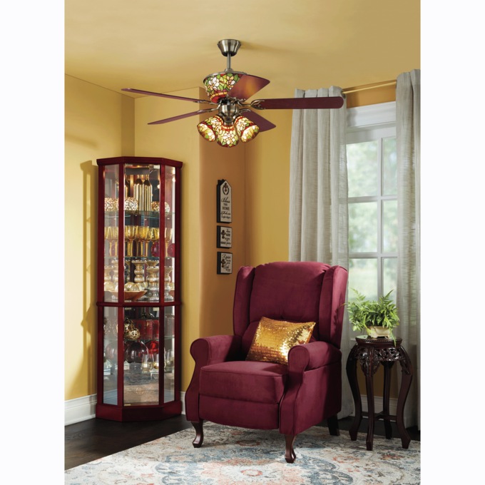 Lighted Corner Curio Display Cabinet with Glass Shelves, Cherry, large