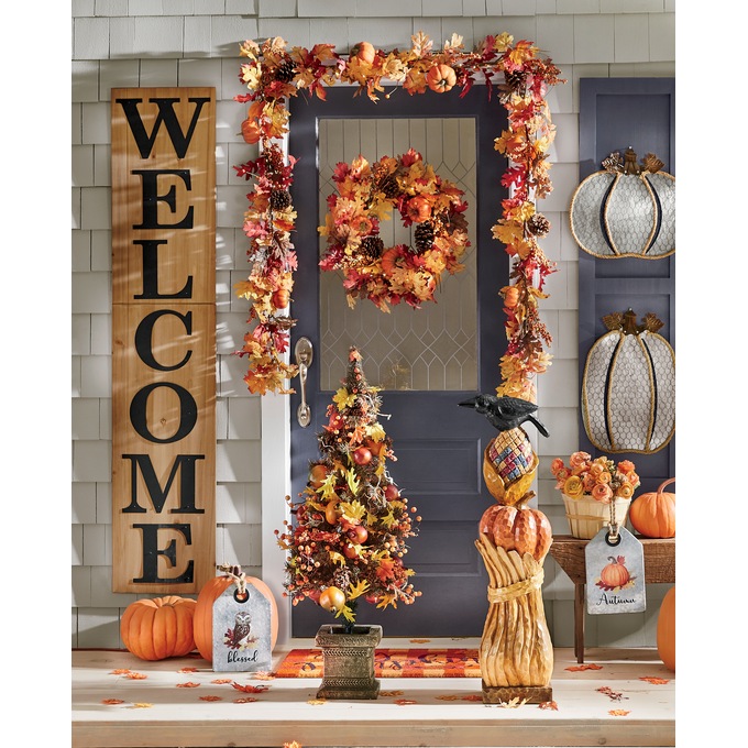 Lit Fall Garland and Wreath, , large