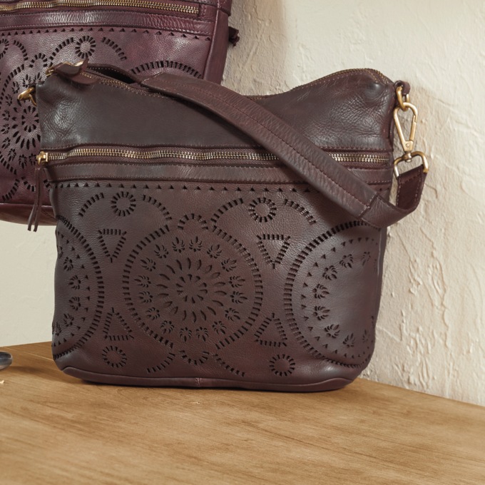 L'Artiste Chartres Shoulder Bag by Spring Step with Cutouts and Pebbled Finish, Chocolate Brown, large