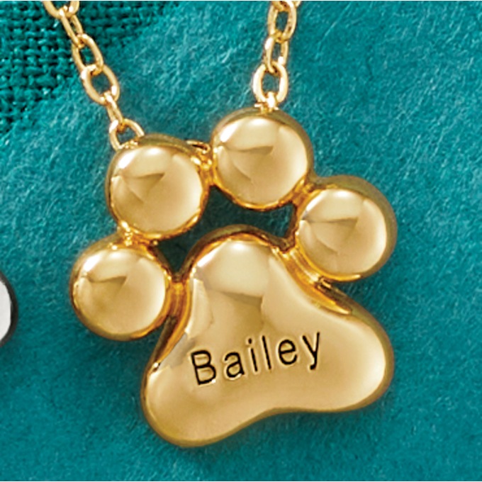 Name Pawprint Pendant - Goldtone or Silvertone, Goldtone, large