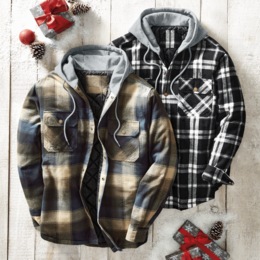 Quilt-Lined Flannel Hoodie, , large