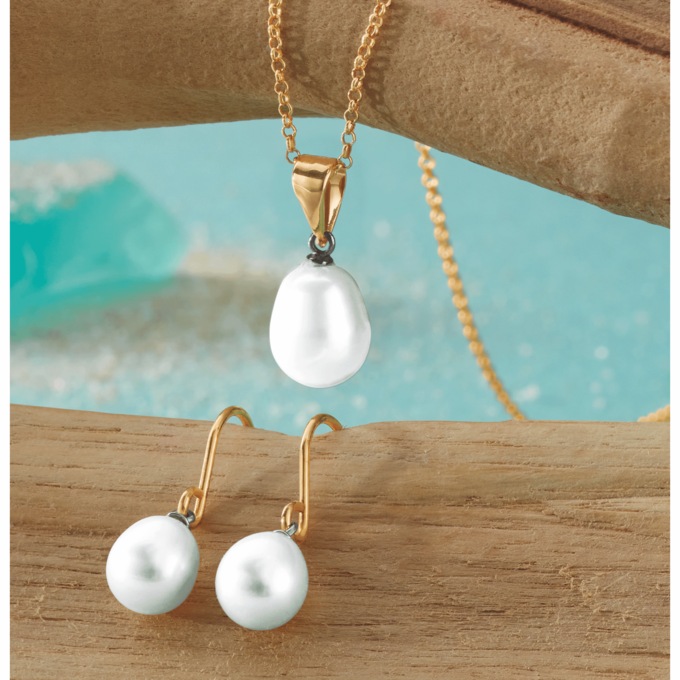 Pearl Drop Necklace & Earrings Set, , large