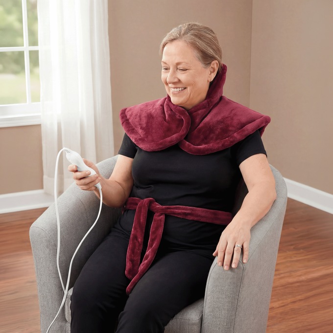 Electric Heated Weighted Back and Neck Pad, Red, large