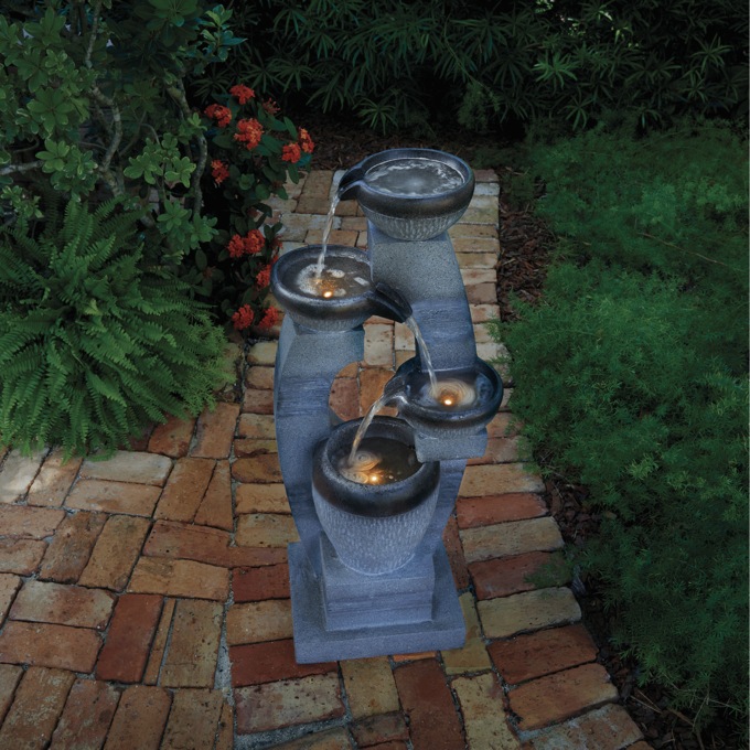 Lighted 4-Pot Fountain, , large