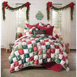Holiday Oversized Puff Quilt Bundle, Sham and Pillow, , large