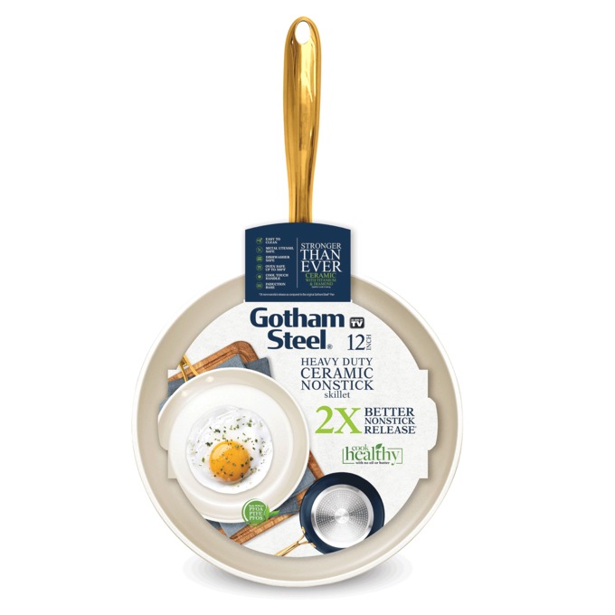 Gotham Steel Natural 12" Fry Pan, Cream Navy Gold, large