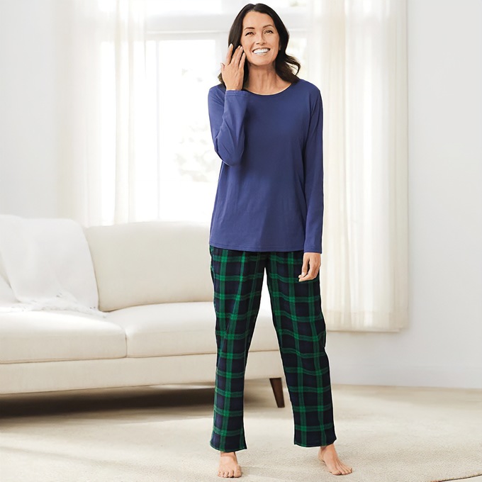 Women's Plaid Flannel PJ Set, Navy, large