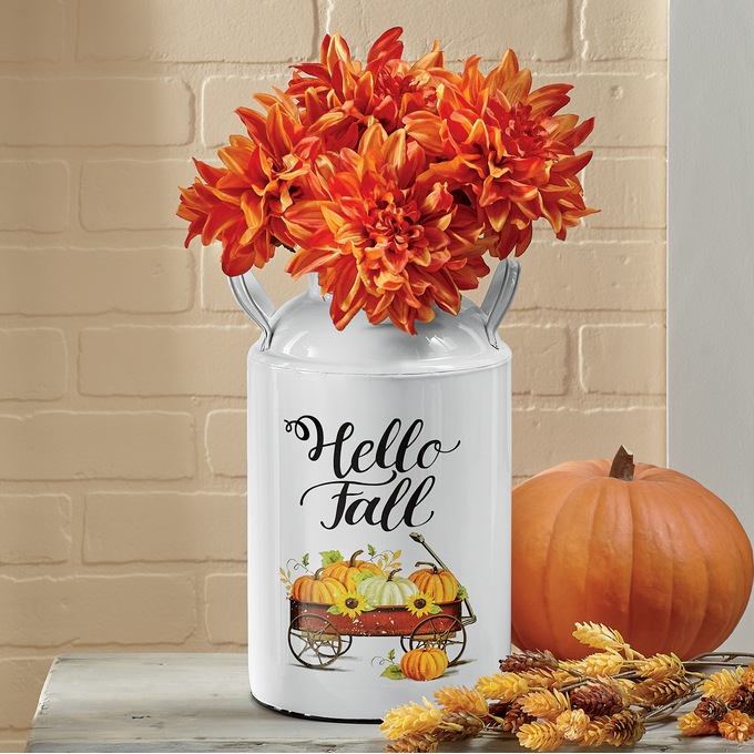 Hello Fall White Enamel Milk Can, , large