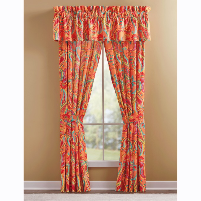 Bright Paisley Panel Pair and Valance, , large