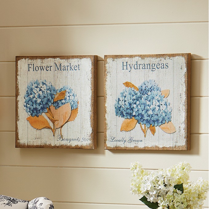 Set of 2 Hydrangea Burlap Wall Art, , large