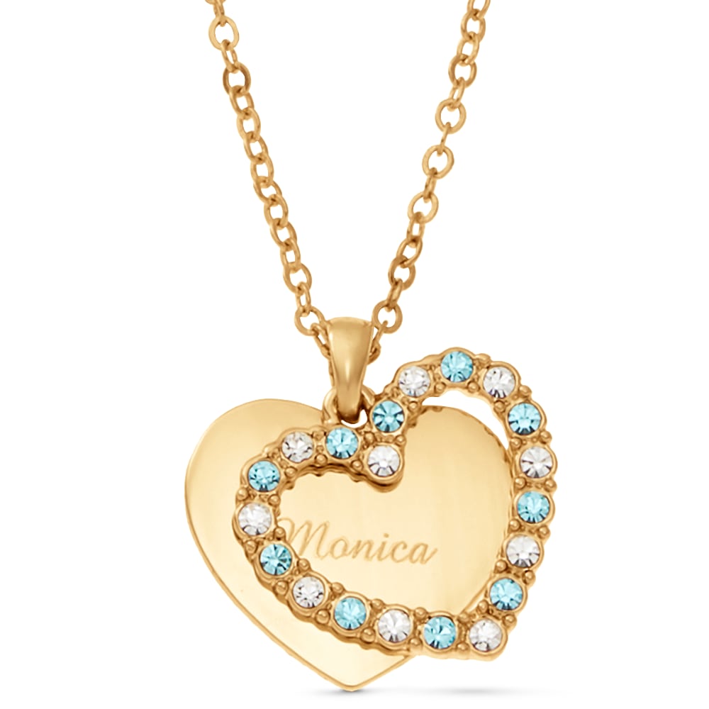 Name/Birthstone Double Heart Pendant, , large