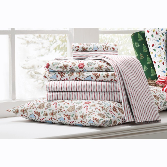 Holiday Print 2-Pack Flannel Sheet Set, , large