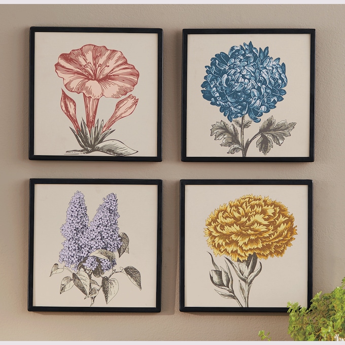 Set of 4 Vintage-Style Floral Art, , large