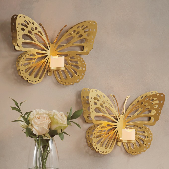 Set of 2 Butterfly Candle Sconces, , large