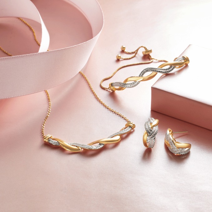 Diamond Swirl Necklace, Bracelet & Earring Set - .1 CTTW, Goldtone, large