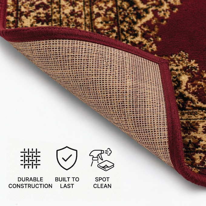 4-Piece Plush Floral Kirman Rug Set with Runner and Mats, Burgundy, large