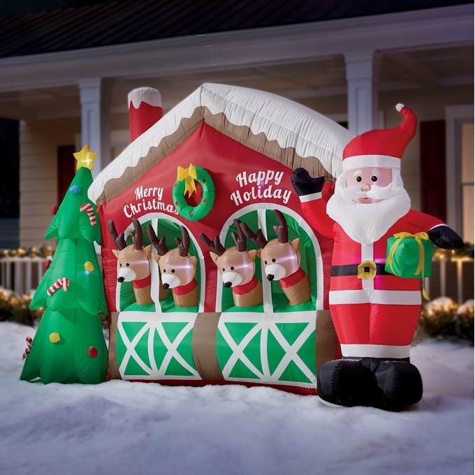 Inflatable Reindeer Stable with Santa, , large