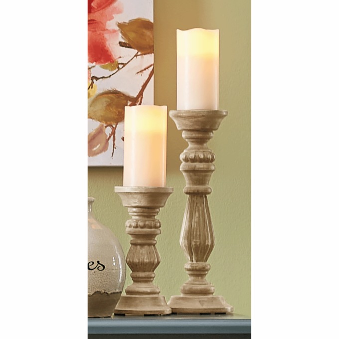 Set of 2 Turned Candleholders, Natural, large