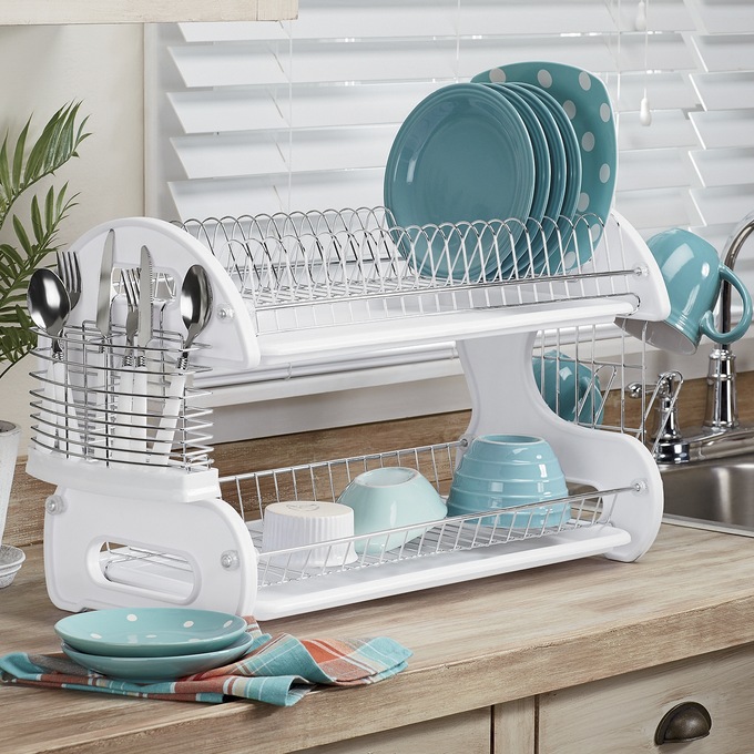 Simple Houseware 2-Tier/ 1-Tier Dish Rack with Drainboard,Dish